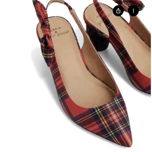Torrid Betsey Johnson Red Holiday Plaid Slingback Pumps Bling Heels 9W - Picture 8 of 8